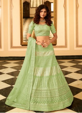 Sea Green Sangeet Organza Lehenga Choli