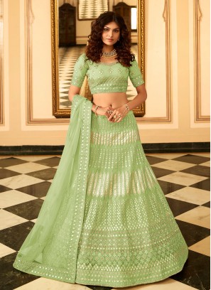 Sea Green Sangeet Organza Lehenga Choli