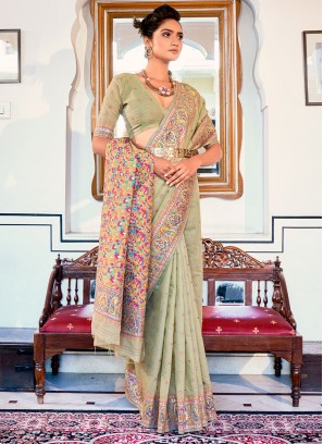 Sea Green Satin Silk Festival Contemporary Saree