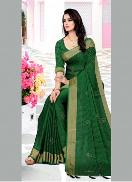 Sea Green Satin Silk Swarovski Classic Saree