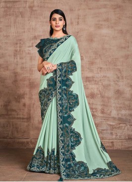 Sea Green Sequins Work Saree