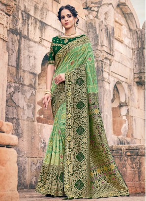Sea Green Silk Contemporary Style Saree