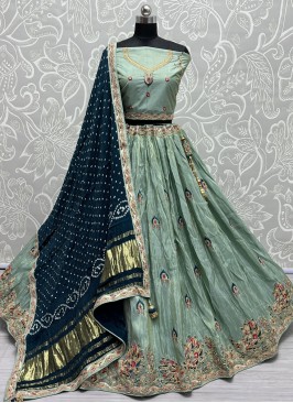 Sea Green Silk Embroidered Lehenga Choli