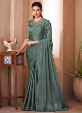 Sea Green Silk Embroidered Trendy Saree