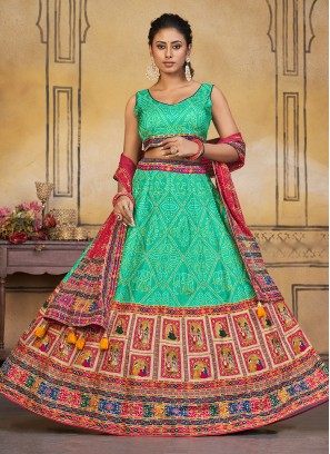 Sea Green Silk Party Long Choli Lehenga
