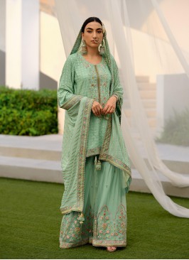 Sea Green Silk Trendy Salwar Kameez