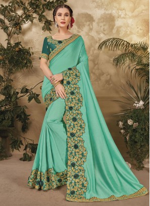 Sea Green Vichitra Silk Trendy Saree
