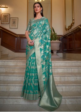 Sea Green Weaving Organza Contemporary Style Saree