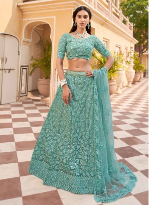 Sea Green Wedding Net Designer Lehenga Choli