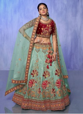 Sea Green Wedding Velvet Lehenga Choli