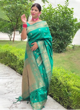 Sea Green Zari Ceremonial Contemporary Saree