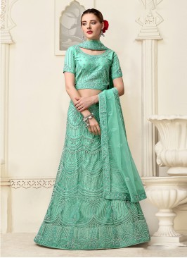 Sea Green Zari Net A Line Lehenga Choli