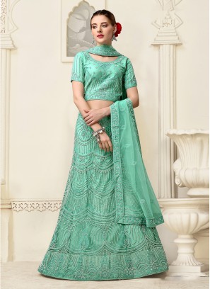 Sea Green Zari Net A Line Lehenga Choli