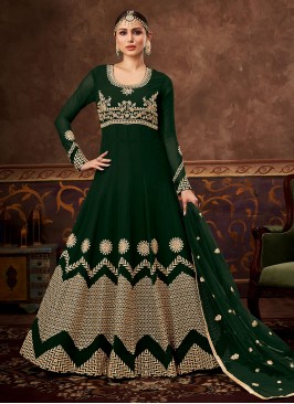 Sensational Green Embroidered Floor Length Designer Salwar Suit