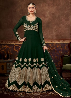 Sensational Green Embroidered Floor Length Designer Salwar Suit