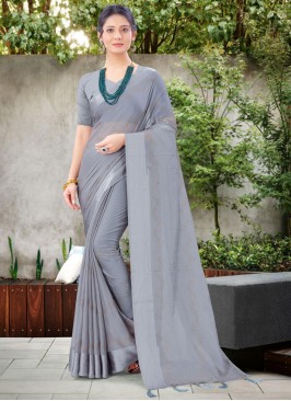 Sensational Grey Stone Work Classic Designer Saree