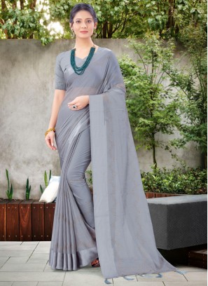 Sensational Grey Stone Work Classic Designer Saree