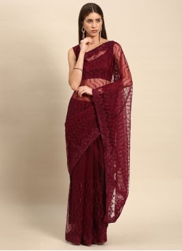 Sensational Maroon Net Classic Saree