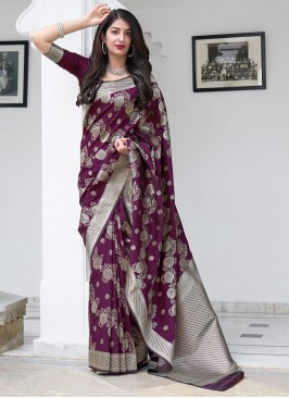 Sensational Silk Weaving Wine Designer Traditional Saree