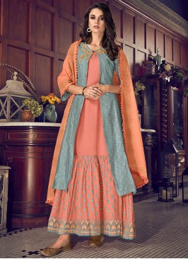 Sensible Chanderi Silk Orange Designer Suit