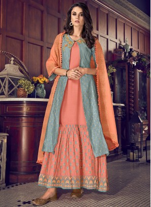 Sensible Chanderi Silk Orange Designer Suit
