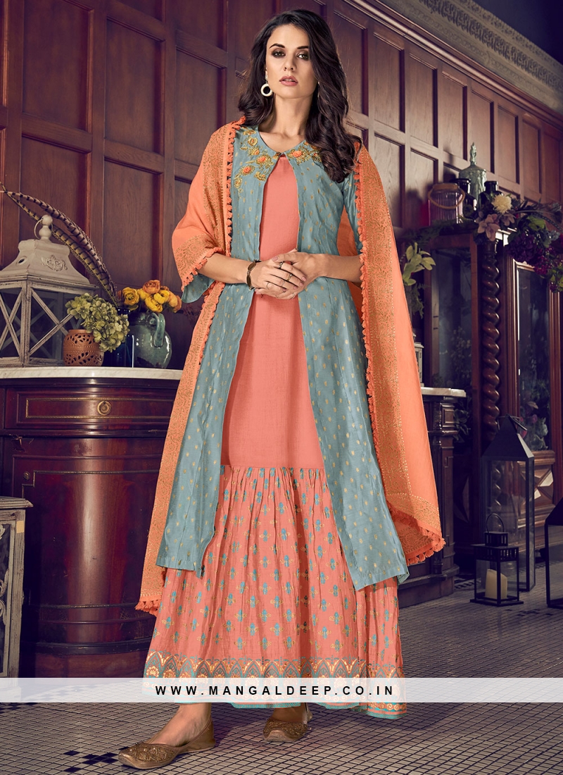 Sensible Chanderi Silk Orange Designer Suit