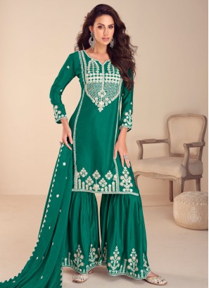 Sensible Chinon Green Designer Salwar Kameez