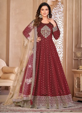 Sensible Embroidered Maroon Salwar Kameez 