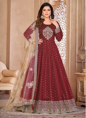 Sensible Embroidered Maroon Salwar Kameez 