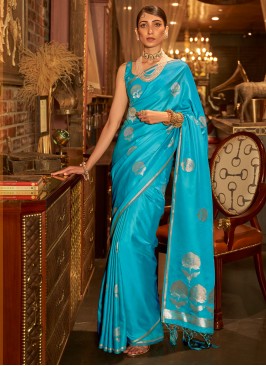 Sensible Firozi Weaving Classic Saree