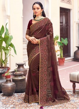 Sensible Georgette Border Wine Classic Designer Saree