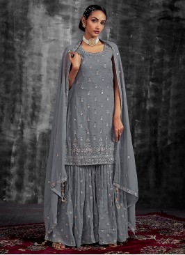 Sensible Georgette Grey Thread Salwar Kameez