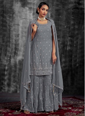 Sensible Georgette Grey Thread Salwar Kameez