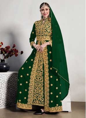Sensible Green Ceremonial Anarkali Salwar Suit