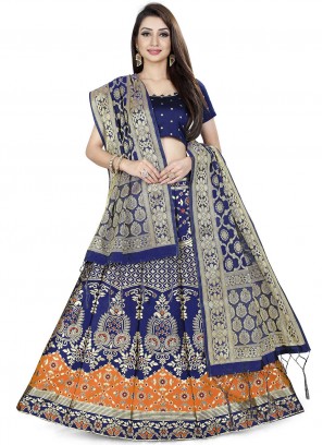 Sensible Jacquard Work Navy Blue Banarasi Silk Lehenga Choli