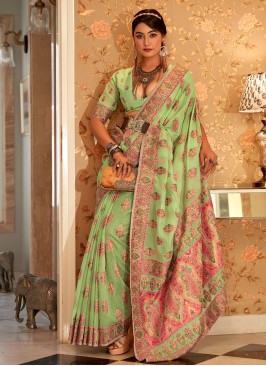 Sensible Pashmina Woven Green Saree