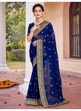 Sensible Resham Navy Blue Georgette Designer Saree