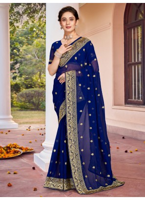 Sensible Resham Navy Blue Georgette Designer Saree