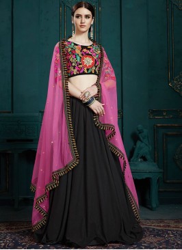 Sensible Thread Work Black Faux Georgette Trendy Designer Lehenga Choli