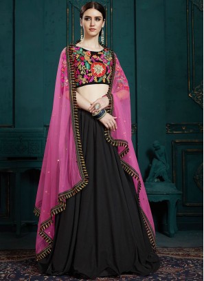 Sensible Thread Work Black Faux Georgette Trendy Designer Lehenga Choli