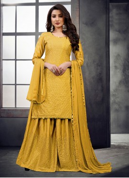 Sequins Chinon Designer Salwar Kameez in Yellow