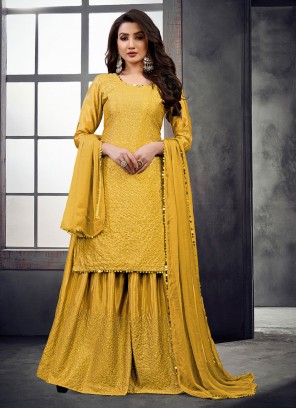 Sequins Chinon Designer Salwar Kameez in Yellow
