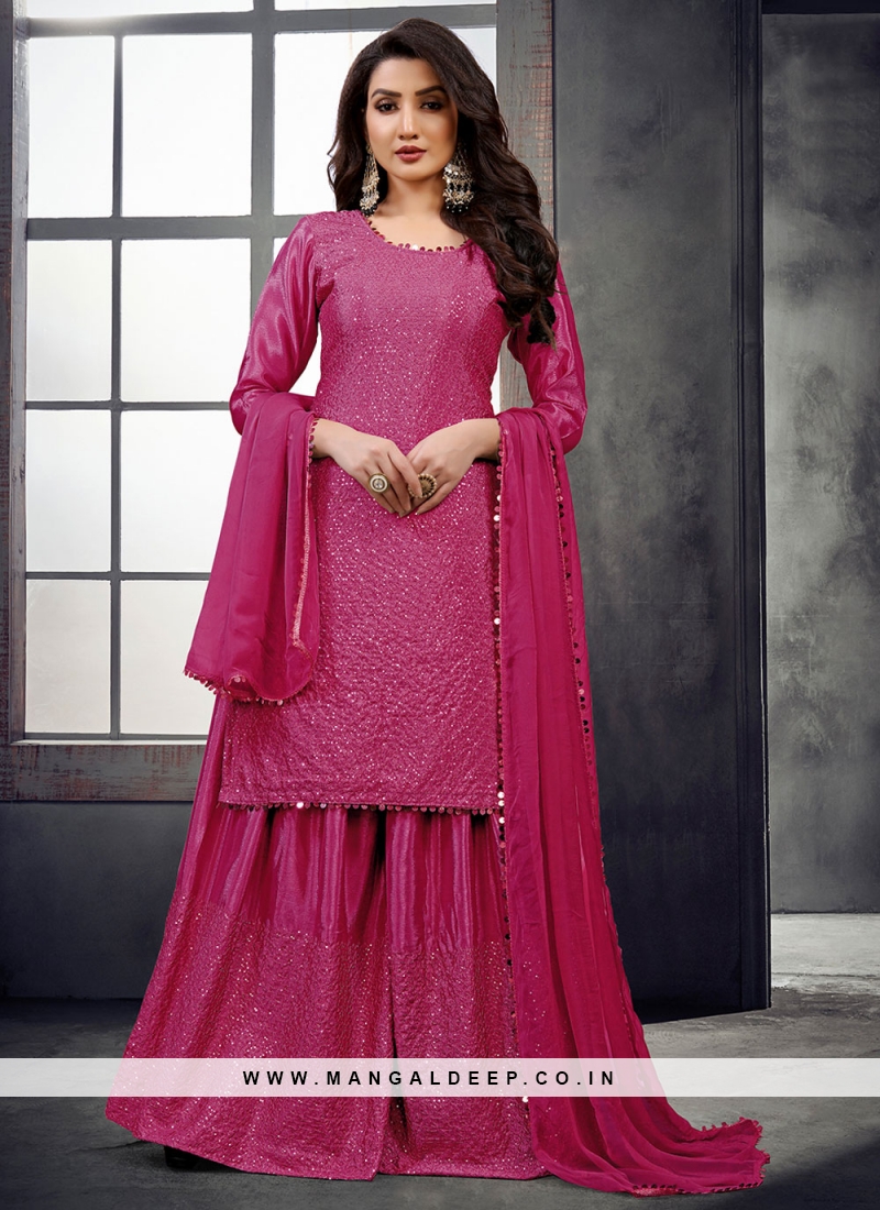 Sequins Chinon Designer Salwar Suit in Pink