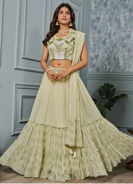 Sequins Faux Crepe Readymade Lehenga Choli in Green