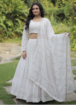 Sequins Faux Georgette Designer Lehenga Choli in White