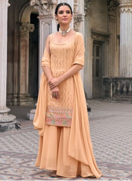 Sequins Faux Georgette Designer Salwar Kameez in Peach
