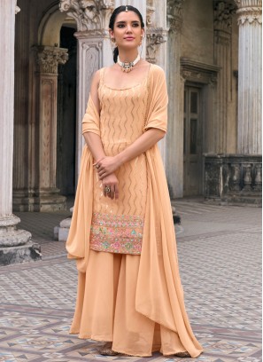 Sequins Faux Georgette Designer Salwar Kameez in Peach