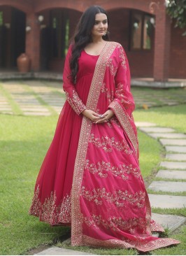 Sequins Faux Georgette Gown  in Pink