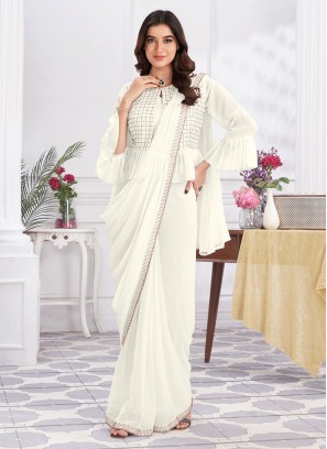 Sequins Georgette Contemporary Saree in Cream
