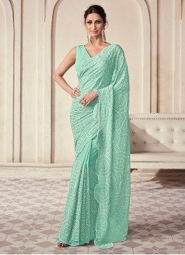 Sequins Georgette Contemporary Saree in Sea Green